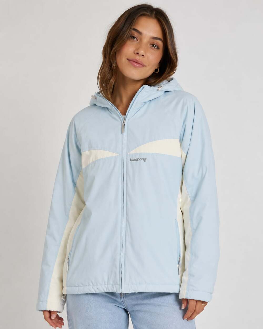 Y2K Billabong Light Blue White Colorblock Hooded Winter Jacket Sz XL